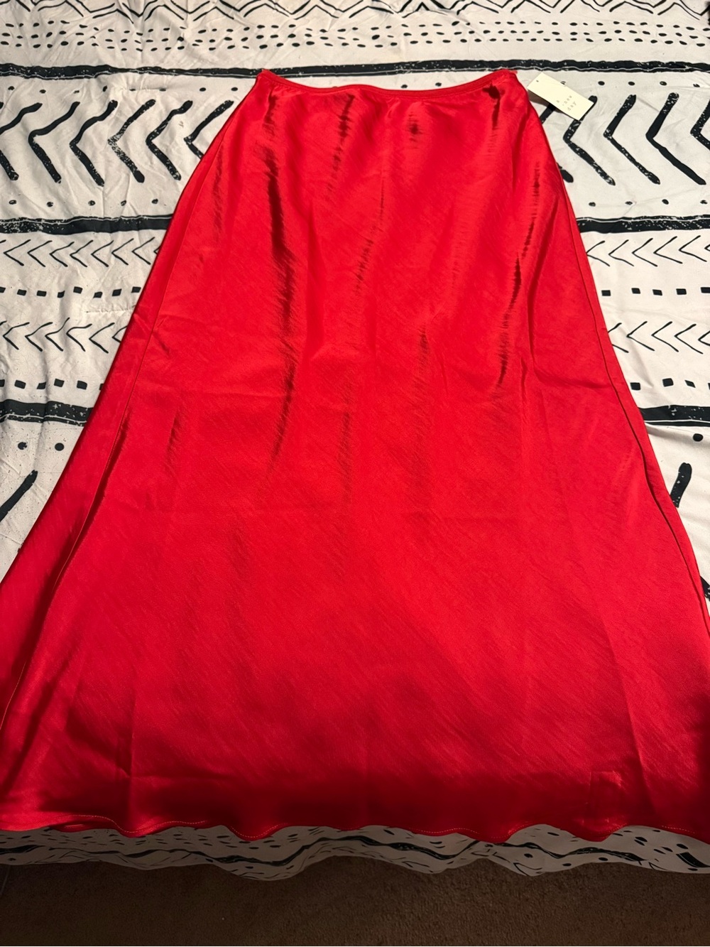 a new day Red Satin A-Line Midi Skirt